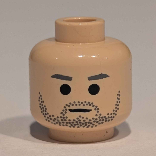 Lego Minifig Head Owen Lars, Gray Stubble and Gray Eyebrows Print [Blocked Open Stud] / Light Nougat