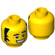 Lego Minifig Head Kebab Bob, Stubble, Bushy Eyebrows, Sideburns, Crow's Feet, Grin with Teeth Print [Hollow Stud] / Yellow