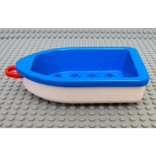Lego Duplo Boat with Red Tow Loop, White Bottom and 2 x 4 Studs Inside / Blue