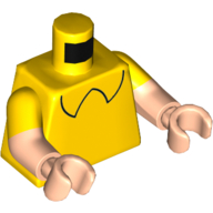 Lego Torso, Dual Molded Arms, Shirt with Black Collar print, Yellow Sleeves Pattern, Light Nougat Arms and Hands / Yellow