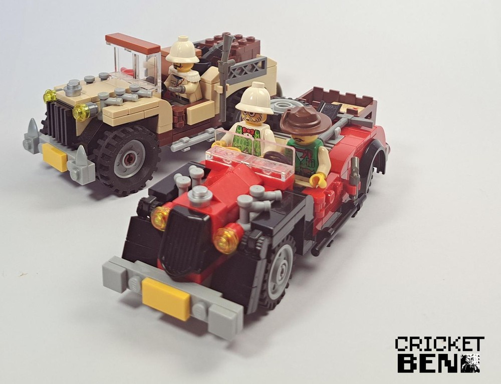 Lego Johnnys red desert Cruiser and Sam Sinisters desert Offroader combi