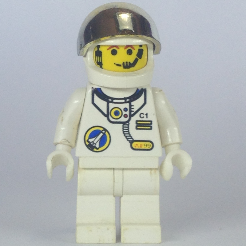 Lego Astronaut, White, White Hips, Helmet with Large Chrome Gold Visor, Headset