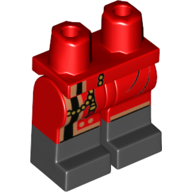 Lego Hips with Red Legs and Black Boots Pattern with Black and Gold Trim, Gold Tassel Print / Red