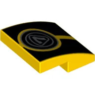 Brick Curved 2 x 2 x 2/3 with Silver '7' in Circles over Black Stripes Print / Yellow