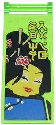 Flag 7 x 3 with Bar Handle with Asian Minifigure with Red and White Flowers, Gold Chopsticks in Hair, Yellow Ninjago Logogram 'DREAMING' Pattern (Sticker) - Set 70657