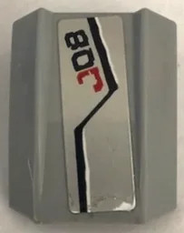 Slope, Curved 2 x 2 Lip with Silver Armor Plates with Black and White Zigzag Lines and 'J08' Pattern Model Left Side (Sticker) - Set 75973