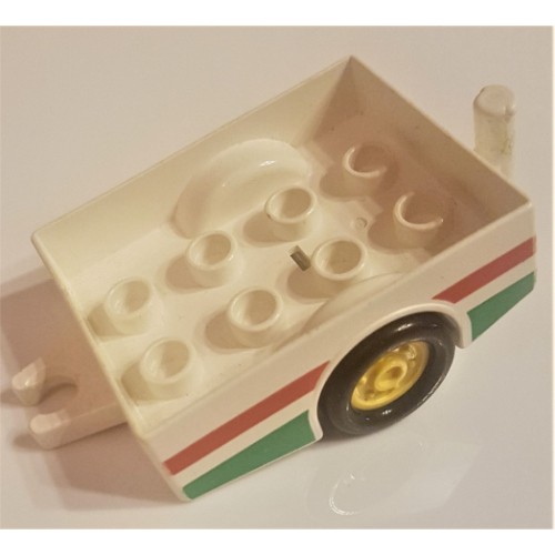 Lego Duplo Trailer with Hitch Ends and Yellow Wheels, Green and Red Stripe Print