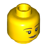 Lego Minifig Head Big Betty, Brown Eyebrows, Peach Lips, Closed Mouth Smirk / Black Eye Mask Print / Yellow