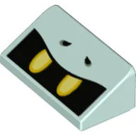 Brick Sloped 30° 1 x 2 x 2/3 with Open Black Mouth, Yellow Teeth Print / Light Aqua