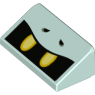 Lego Brick Sloped 30° 1 x 2 x 2/3 with Open Black Mouth, Yellow Teeth print / Light Aqua