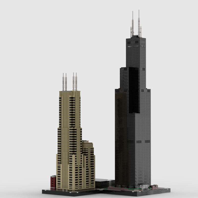 Lego Franklin Center and Sears Tower at 1/650th Scale