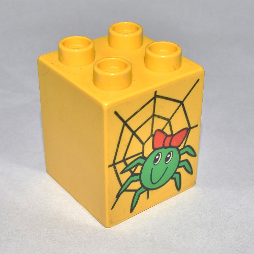 Lego Duplo Brick 2 x 2 x 2 with Spider and Web Print / Yellow