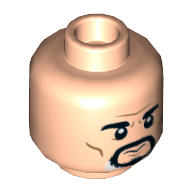 Lego Minifig Head Doctor Strange, Eyebrows, Black and White Goatee, Wrinkles and Cheek Lines, Neutral / Angry Print / Light Nougat