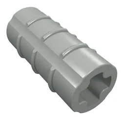 Technic Axle Connector Ridged [with + Hole + Orientation] / Light Gray