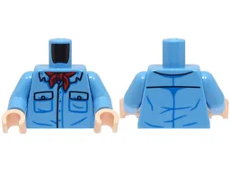 Torso Safari Shirt with Pockets and Blue Buttons, Red Neckerchief Scarf Pattern / Medium Blue Arms / Light Nougat Hands