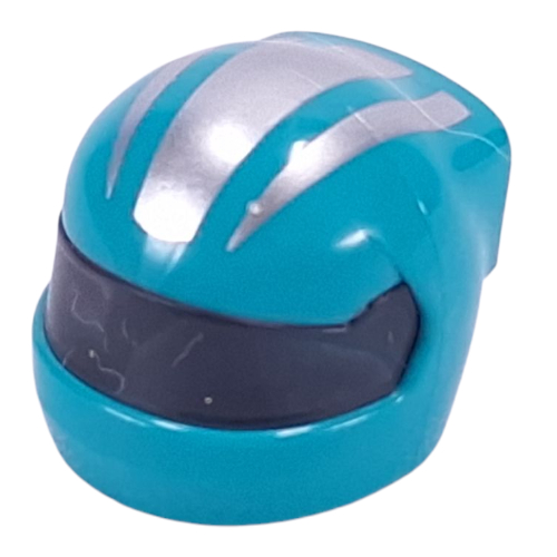 Lego Helmet, Formula 1 with Trans-Black Visor pattern and Silver Stripes print / Dark Turquoise