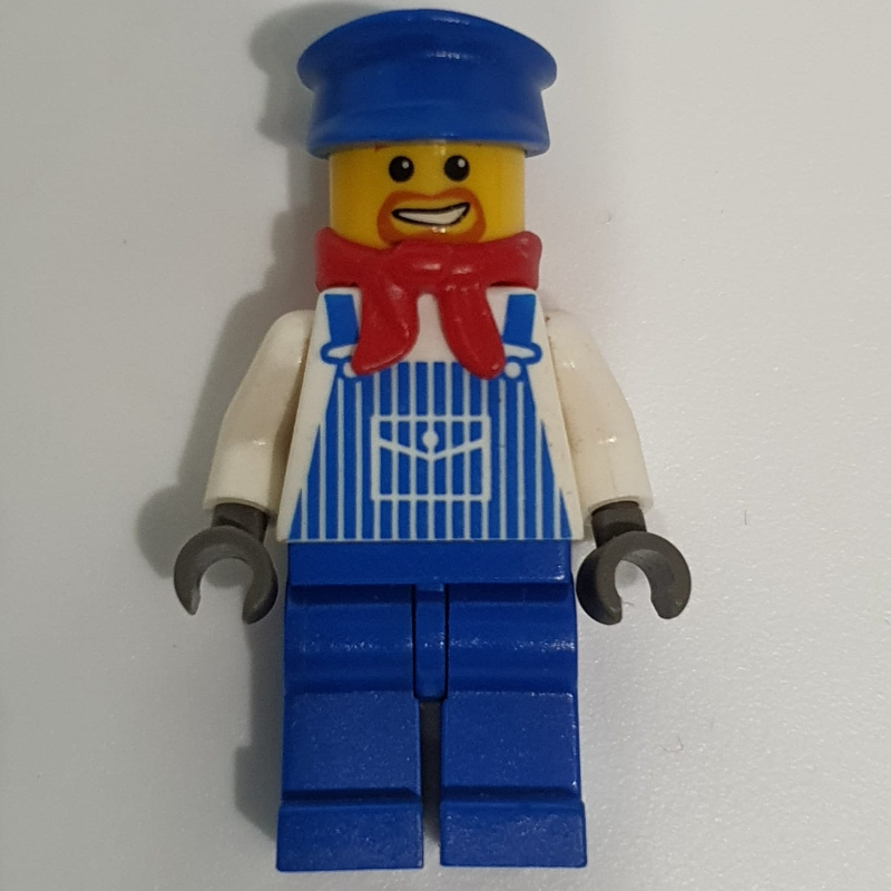 Lego Train Machinist - White Torso, Blue Striped Overall, Blue Hat