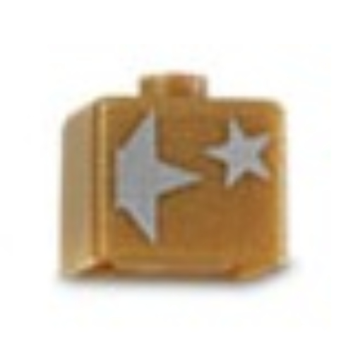Lego Pen Bead, Square with Silver Stars Print / Pearl Gold