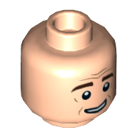 Lego Minifig Head Cosmo Kramer, Raised Dark Brown Eyebrows, Cheek and Forehead Lines, Smile Print / Light Nougat