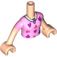 Lego Minidoll Torso Girl with Bright Pink Shirt, Coral/Dark Pink Hearts, Coral Musical Note print, Light Nougat Arms and Hands / Light Nougat