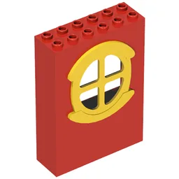 Fabuland, Building, 2 x 6 x 7 with Window, Round Type 1 Yellow / Red