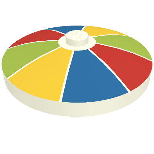 Lego Dish 4 x 4 Inverted [Radar] with Red, Blue, Yellow, and Lime Stripes Print / White