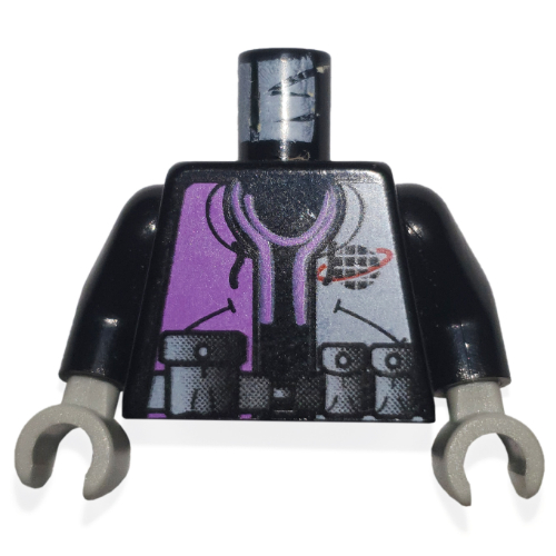 Lego Torso Jacket with Alpha Team Logo, Purple Shirt and 3 Pockets on Belt Print, Black Arms, Light Gray Hands / Black