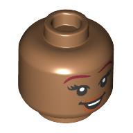 Lego Minifig Head Ariel, Dark Red Eyerbrows, Dark Orange Lips, Open Mouth Smile/Wide Open Mouth Smile, Dark Pink Tongue print / Medium Nougat
