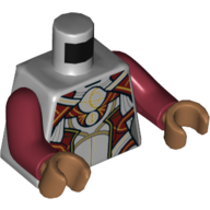 Lego Torso Armor, Dark Red Panels, Gold Trim, and Circles Print, Dark Red Arms, Medium Nougat Hands / Light Bluish Gray