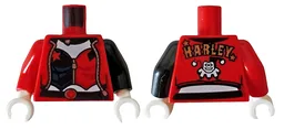 Torso Female Outline, Black And Red Open Jacket with 'HARLEY' on Back, Stars and Corset Pattern / Black Arm Left / Red Arm Right / White Hands