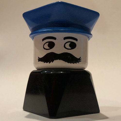 Lego Duplo 2 x 2 x 2 Figure Brick Early, Police Hat Blue, Moustache Print / Black