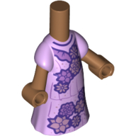 Lego Microdoll Body Long Dress Lavender with Dark Purple Flowers, Medium Nougat Hands / Medium Nougat