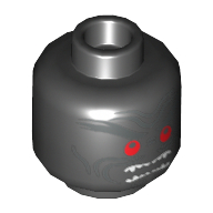 Lego Minifig Head Garmadon, White Teeth and Silver Wrinkles Print [Hollow Stud] / Black