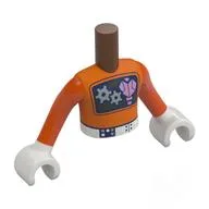 Minidoll Torso Boy with Space Suit, Gear, Metal Pink Heart on Black Frame Print, White Arms and Hands / Reddish Brown