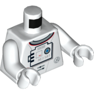 Lego Torso Shuttle Adventure Logo and Equipment with 'AEJ-581', Front and Back Print, White Arms and Hands / White