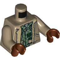 Lego Torso Jacket, Tan Fur Collar, Open over Sand Green Utility Vest Print, Dark Tan Arms, Reddish Brown Hands / Dark Tan
