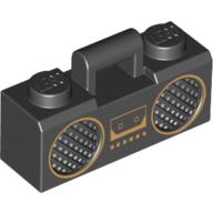 Lego Equipment Radio / Boom Box with Handle and Gold Trim Print / Black