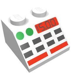 Brick Sloped 45° 2 x 2 with Buttons and 15.00 Print / White