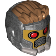 Lego Hair and Helmet Space Wraparound, Spiky Medium Nougat, Breathing Vents and Red Eye Holes Print (Star-Lord) / Pearl Titanium