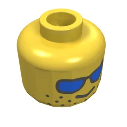 Minifig Head, Blue Sunglasses and Wide-Spaced Stubble Print [Blocked Open Stud] / Yellow