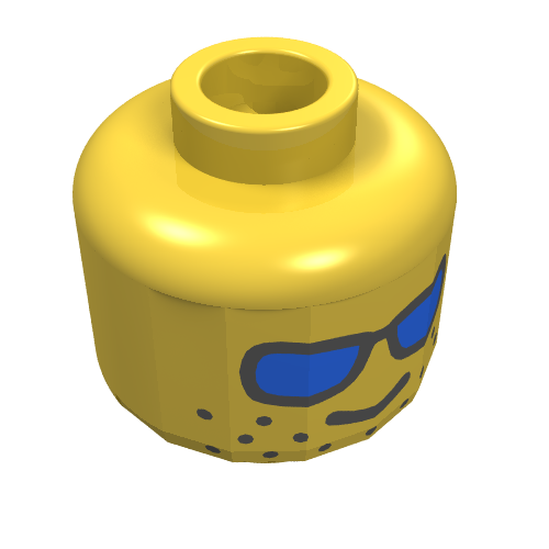 Lego Minifig Head, Blue Sunglasses and Wide-Spaced Stubble Print [Blocked Open Stud] / Yellow