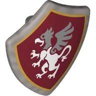 Shield Triangular with Spiked Top with White Griffin, Silver Head, Wings Print / Flat Silver