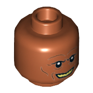 Lego Minifig Head Kardue'sai'Malloc, Cheek Lines, Grin with Yellow Teeth Print / Dark Orange