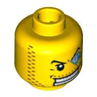 Minifig Head Dollar Bill, Male, Arched Eyebrow, White Teeth, Course Stubble, Jewel over Left Eye Print [Blocked Open Stud] / Yellow