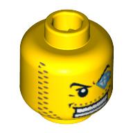 Lego Minifig Head Dollar Bill, Male, Arched Eyebrow, White Teeth, Course Stubble, Jewel over Left Eye Print [Blocked Open Stud] / Yellow