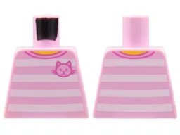 Torso T-Shirt with 4 White Horizontal Stripes Front and Back with Cat Pattern / Bright Pink
