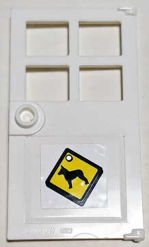 Lego Door 1 x 4 x 6 with 4 Panes and Stud Handle with Yellow and Black Sign with Dog Pattern (Sticker) - Set 60009