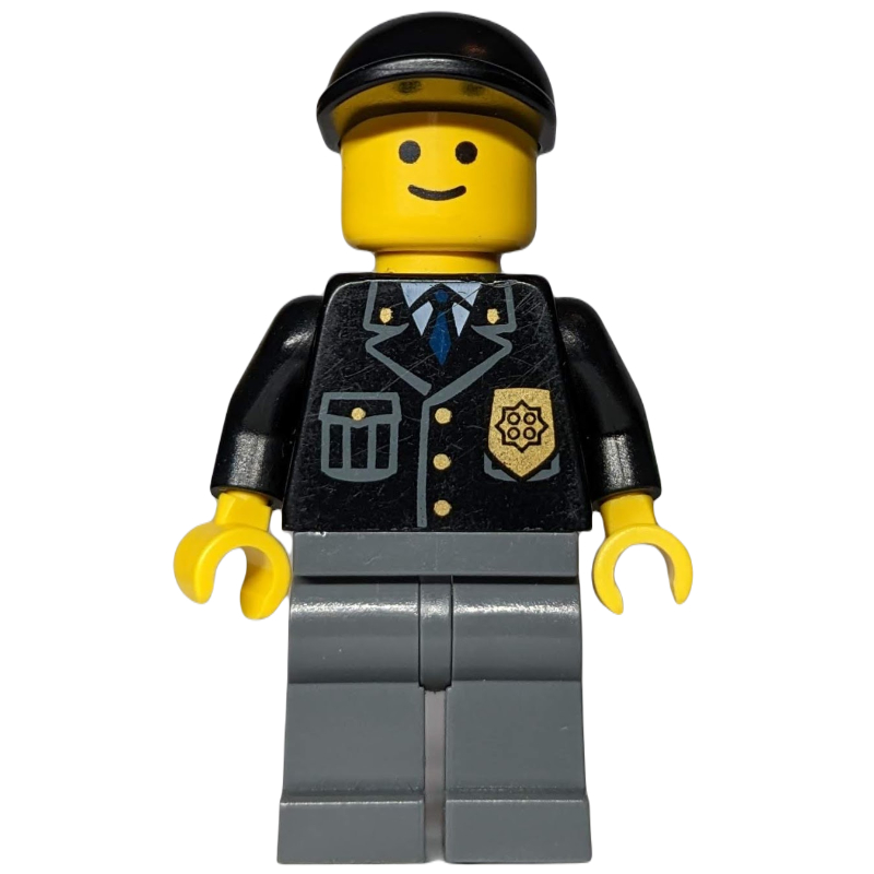 Lego Police - Black Torso, Dark Bluish Grey Legs, Black Cap