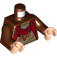 Lego Torso Robe with Red Sash, Dark Tan shirt, Emblem Print, Reddish Brown Arms, Light Nougat Hands / Reddish Brown