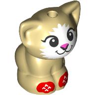 Lego Animal, Cat, Kitten Sitting with White Face, Dark Pink Nose, Red Socks print / Tan